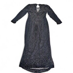 Vintage Nite Line Black Beaded Silk Maxi Dress Size 12